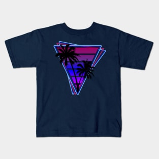 Retrowave style palm tree sunset Tri Kids T-Shirt